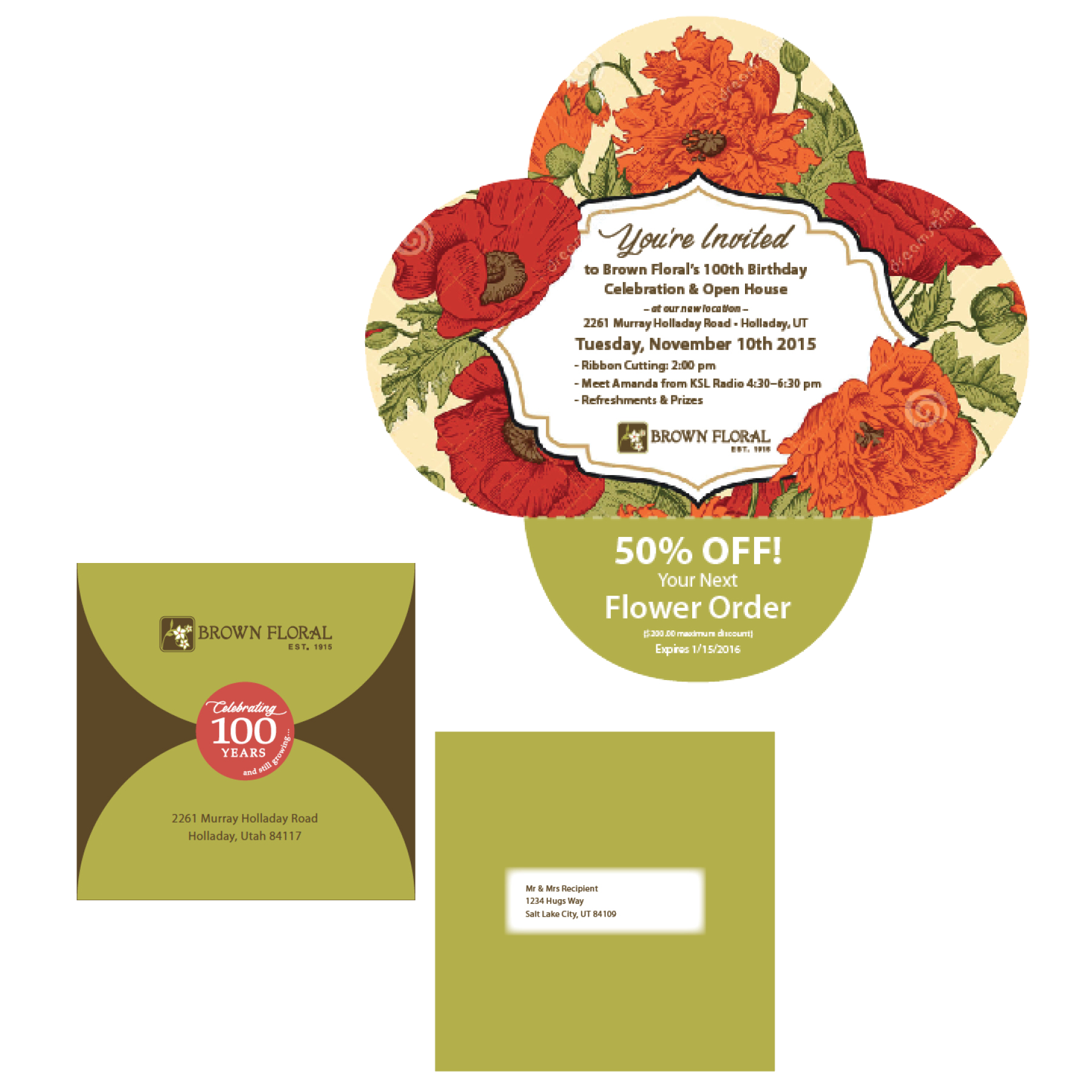 Brown Floral Self-Mailer Designed by EXPAND